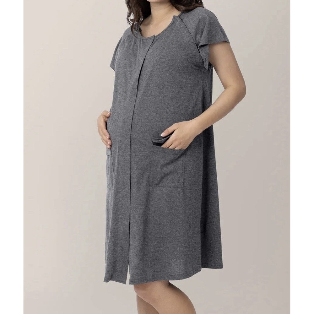Kindred Bravely Womens S M L Universal Labor & Delivery Gown Gray Nursing